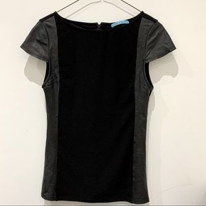 Alice + Olivia Short Sleeve Black Lamb Leather Top Size XS